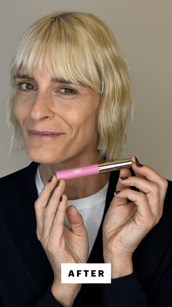 Allure's tester after applying the Sarah Creal Lip Grip Line Filler